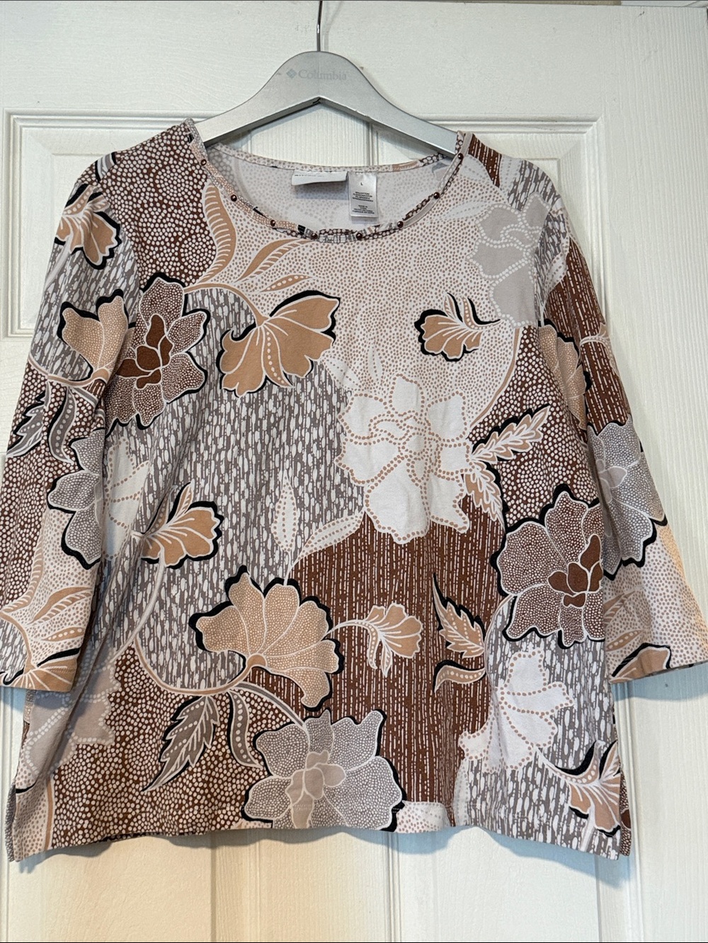 Alfred Dunner Beige Brown Floral Scoop Neck Tunic